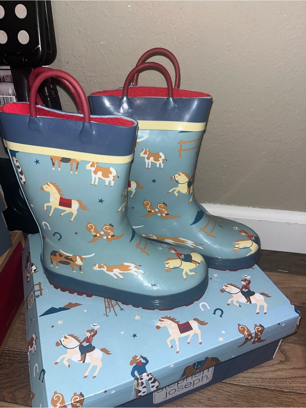 Stephen Joseph boutique cowboy western rain boots with side pulls new in box 11